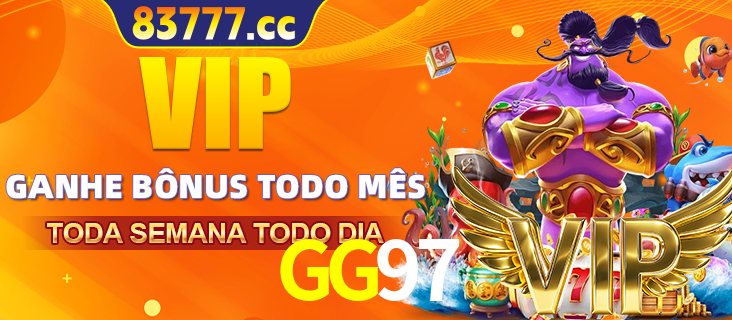 Banner promocional do GG97 oferecendo 100% de recompensas adicionais contínuas para quem fizer o login diário (Daily sign-in), com um mascote de coelho.