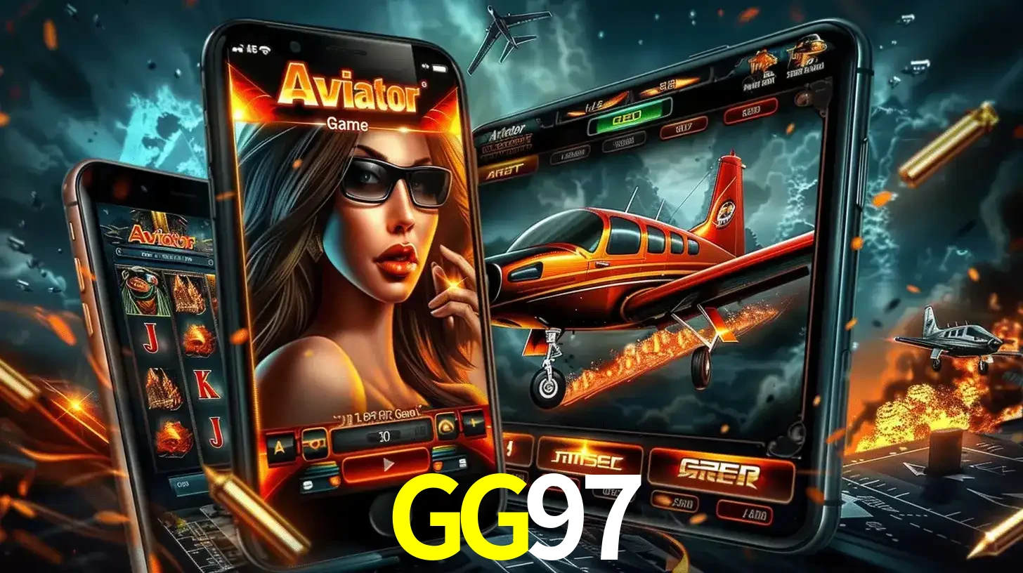 O popular jogo de apostas Aviator exibido em vários celulares e tablets, mostrando a interface emocionante e a ação de voo disponíveis para jogar agora no GG97.