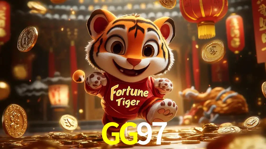 O alegre personagem do Fortune Tiger correndo sobre um caminho de moedas de ouro, simbolizando os grandes prêmios e a diversão do popular jogo de slot do GG97.